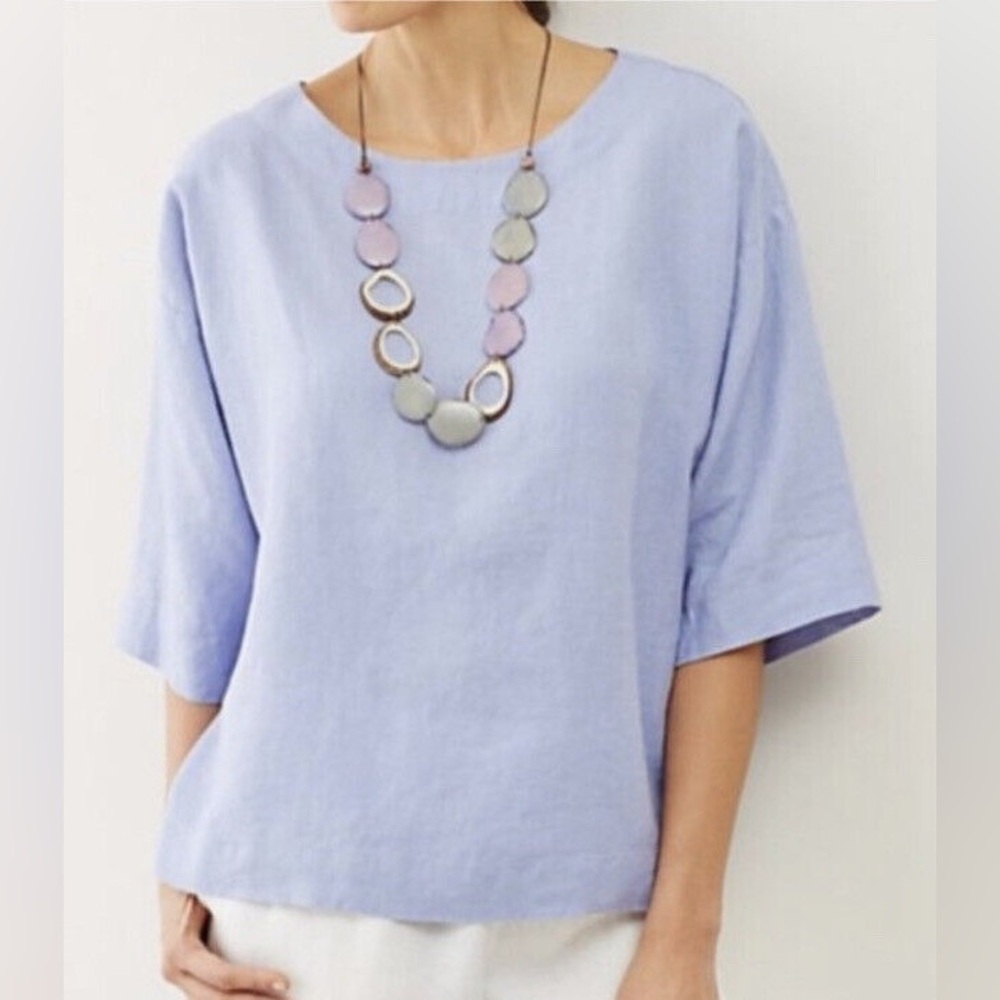 Pure Jill Linen Boatneck Top 3/4 Sleeve Lavender Blue Lilac